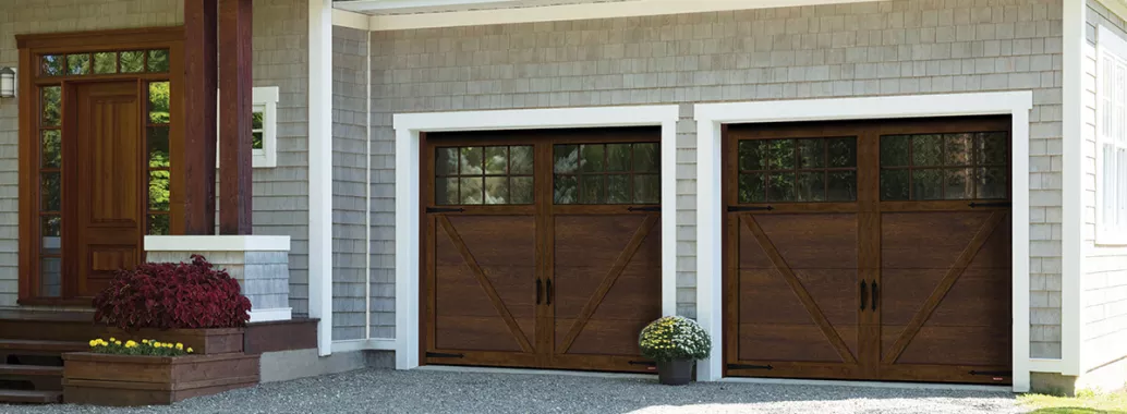 Princeton P-23, 8’ x 7’, Chocolate Walnut doors and overlays, 8 lite Panoramic windows